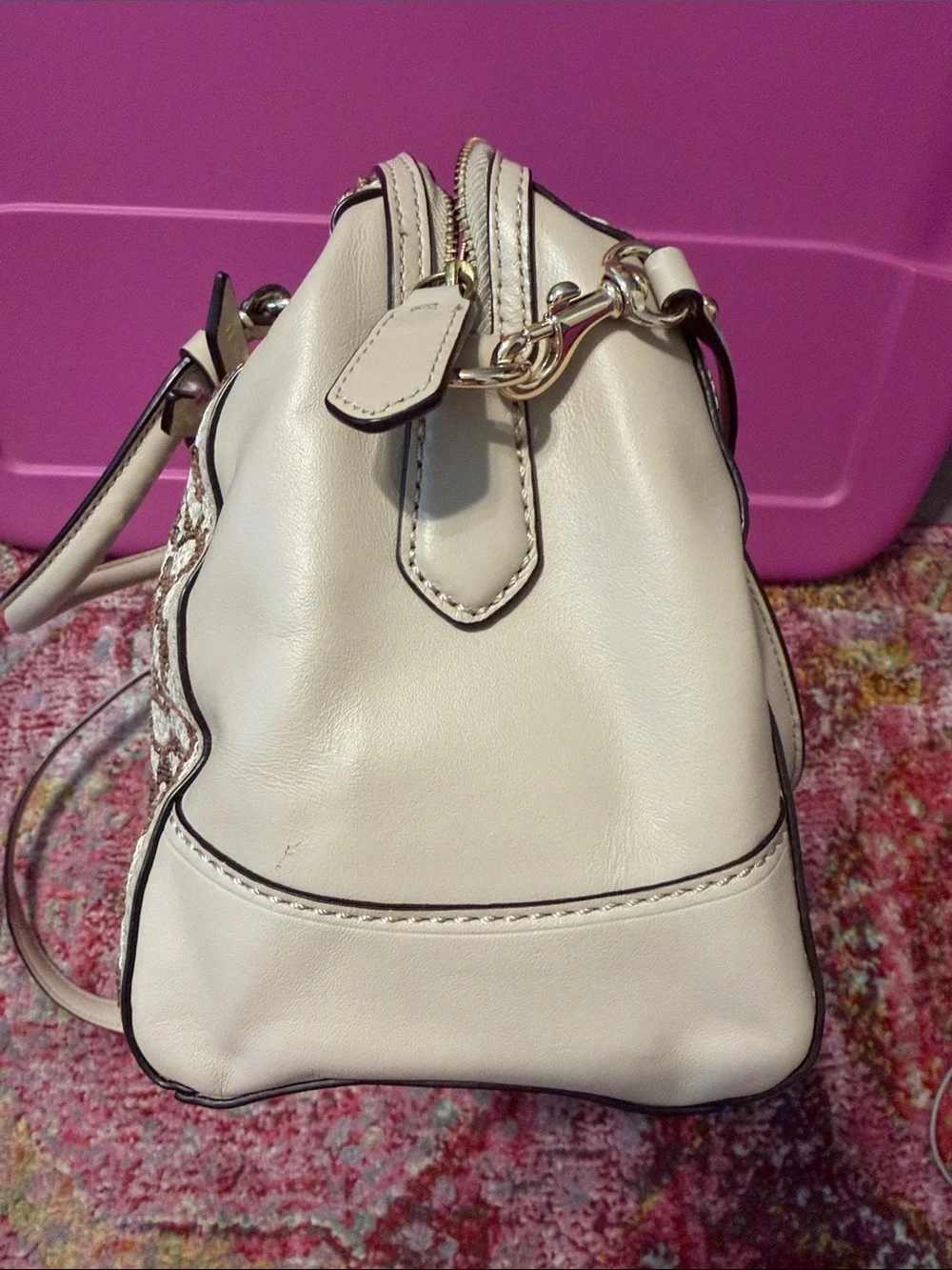 COACH Sequin-Embellished Cream Dome Satchel